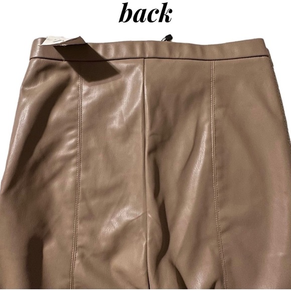 ZARA Tan Faux Leather Leggings Vegan Skinny Pants Hi-Rise Ankle Slit Women’s S - Picture 7 of 16